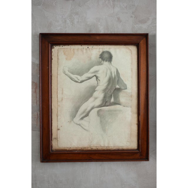 Neoclassical Artist, Academic Nudes, Early 19th Century, Pencil Drawings, Framed, Set of 2 For Sale - Image 4 of 10
