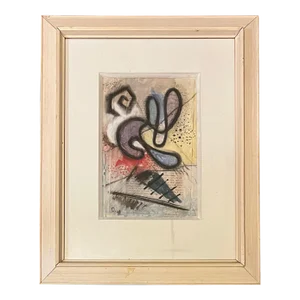 Mid-Century Modern Dutch Mixed Media Collage Painting in Original Frame