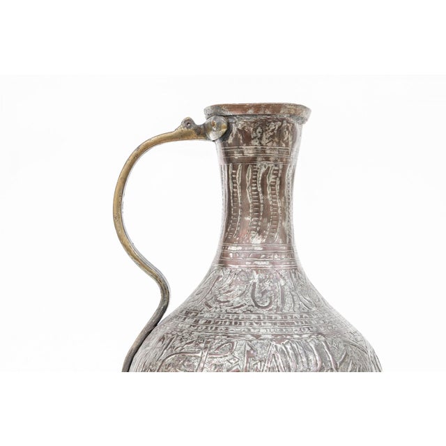 Antique Eastern Hand Decorated Brass Water Pitcher For Sale - Image 9 of 12