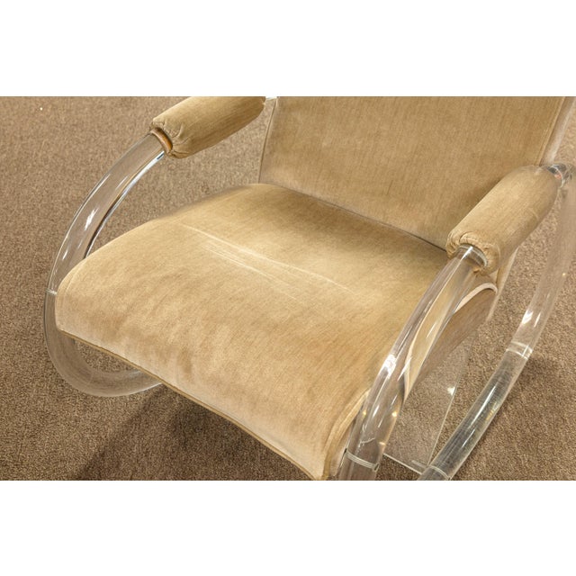 Vintage 1970s Charles Hollis Jones Velvet Lucite Rocking Chair and Ottoman For Sale In Detroit - Image 6 of 11