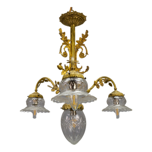 French Louis XVI Style Bronze and Clear Cut Glass Four-Light Chandelier, 1920s