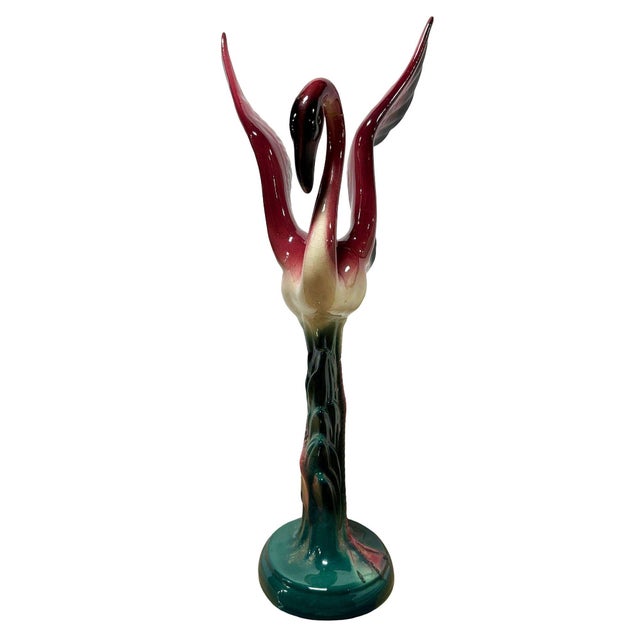 Mid 20th Century Open Wing Pink Flamingo Ceramic Tabletop Statue For Sale - Image 4 of 8
