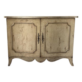 Ardley Hall Distressed Two-Door Cabinet / Entertainment Console in Antiqued Cream Finish, Attributed For Sale