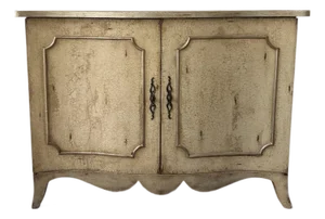 Ardley Hall Distressed Two-Door Cabinet / Entertainment Console in Antiqued Cream Finish, Attributed