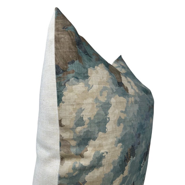 Modern Woodland Clearing Floral Pillow Cover in Spa Blue, 22x22 Pillow For Sale - Image 3 of 4
