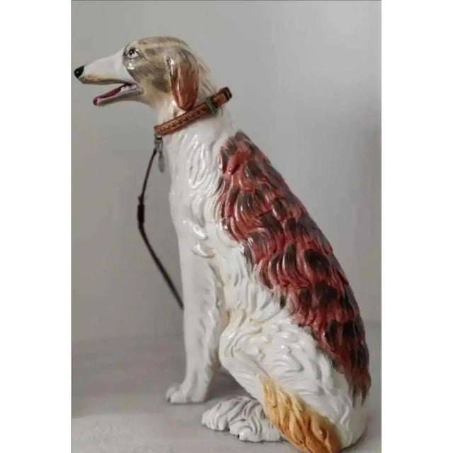 Life Size Glazed Porcelain Borzoi Dog Statue Made in Italy, Circa 1960 For Sale - Image 4 of 12
