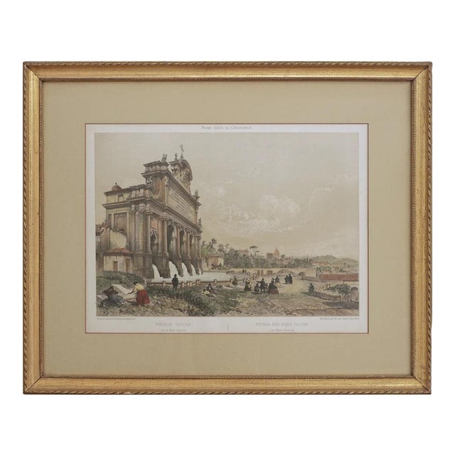 Mid 20th Century Rome Fountain Antique Framed Color Lithograph Fontana Paolina Wall Art Italy For Sale