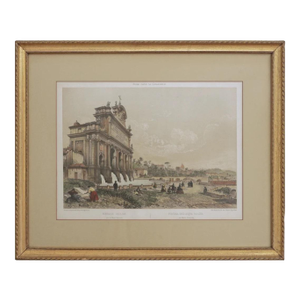 Mid 20th Century Rome Fountain Antique Framed Color Lithograph Fontana Paolina Wall Art Italy
