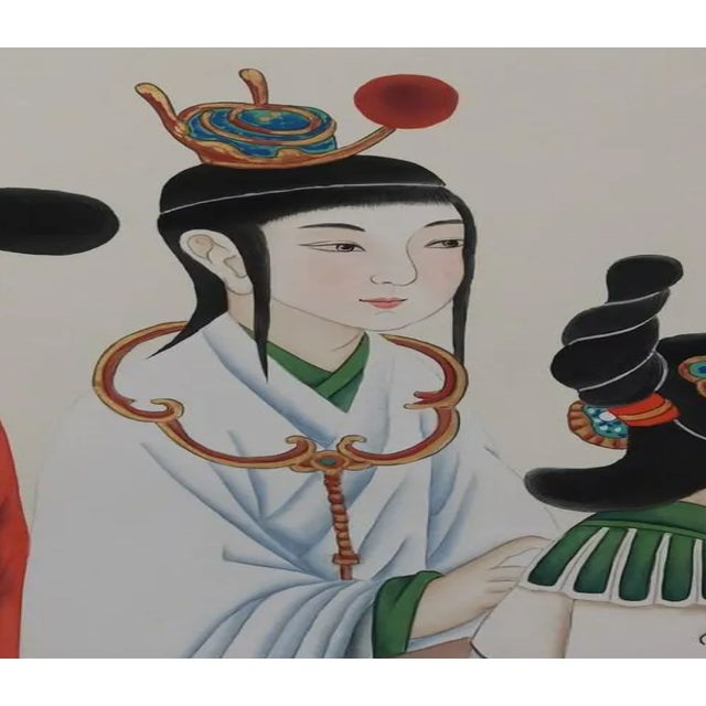 Art Deco 36"*108"/Panel, Dream of Red Mansions Paintings, Chinoiserie Wall Panels， Court Ladies, Chinoiserie Wallpaper For Sale - Image 3 of 5