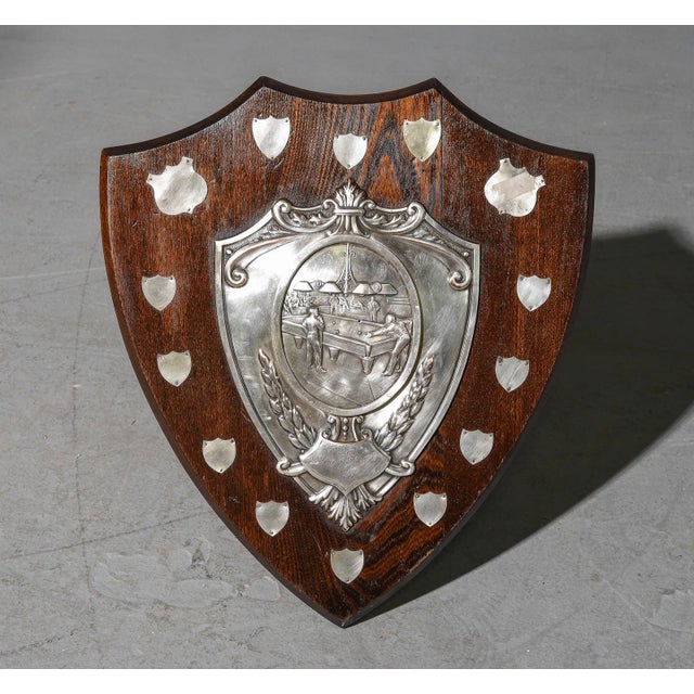 English English Oak Billiards Trophy Shield Plaque by Reavington Ltd., London, Early 20th Century For Sale - Image 3 of 6