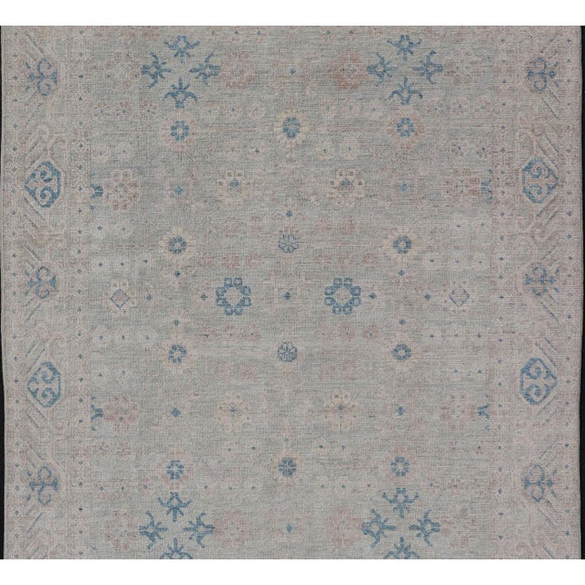 Modern Modern All-Over Floral Oushak With Muted Background and Accent Colors 4'2" X 6'2" For Sale - Image 3 of 12