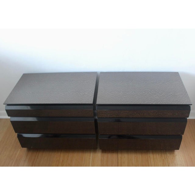 Modern 1990s Vintage Italian Giorgio Collection Snakewood Black Lacquered Three Drawer Nightstands Side Tables -a Pair For Sale - Image 3 of 18