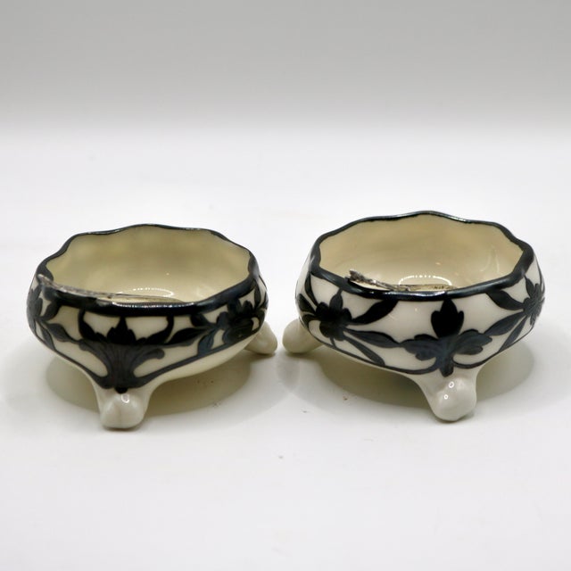 Lenox Antique Edwardian Lenox Porcelain & Lunt Sterling Silver Overlay Master Salt Cellars With "Monticello" Spoons - A Pair For Sale - Image 4 of 12