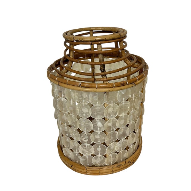 Vintage bamboo and capiz mother of pearl shell candle lantern. Fabulous indoor / outdoor tropical, coadtal, farmhouse...