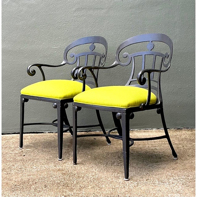 Mid-Century Modern After Veneman Aluminum Armchairs in Ralph Lauren “Salt Marsh” - Pair For Sale - Image 3 of 18