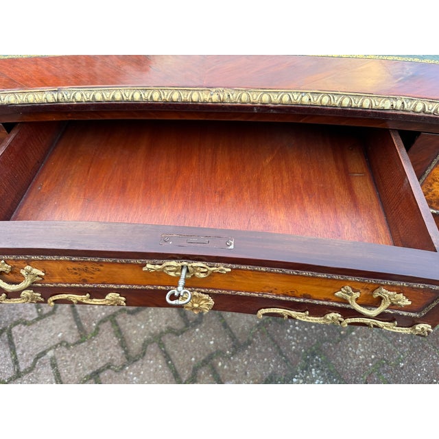 C1890 French Louis XVI Brown Mahogany Bronze Writing Desk - 1 Pc For Sale - Image 16 of 17