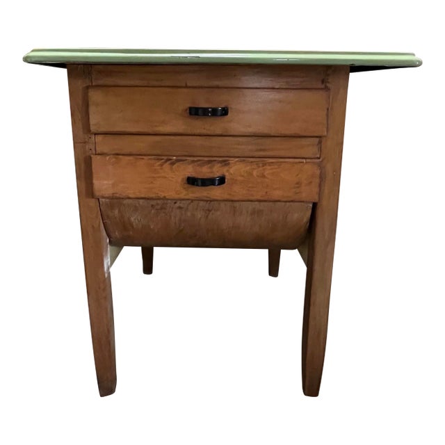 Antique 20th Century Cream & Green Possum Belly Table For Sale