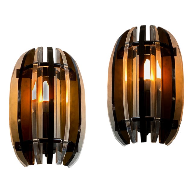 Vintage Wall Lights in Acrylic, 1980s, Set of 2 For Sale