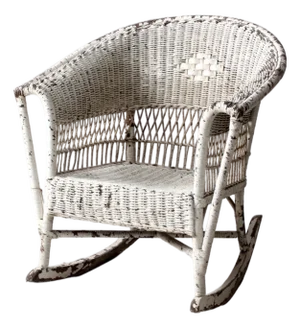 Antique American White Wicker Rocking Chair