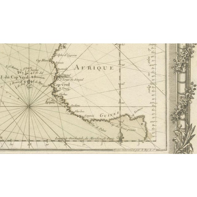Paper Antique Map of the Atlantic Ocean with Ornate Border by Desnos, 1761 For Sale - Image 7 of 12