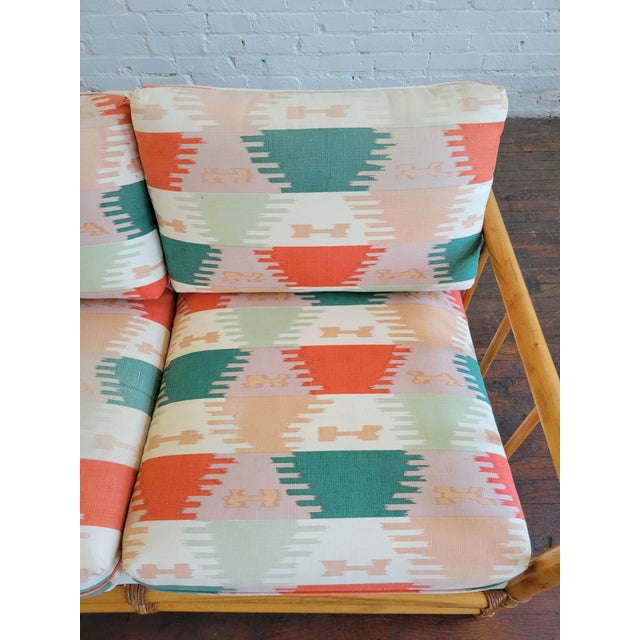 Linen 1970s Bamboo Sofa in "Kabul" by Brunschwig & Fils For Sale - Image 8 of 14