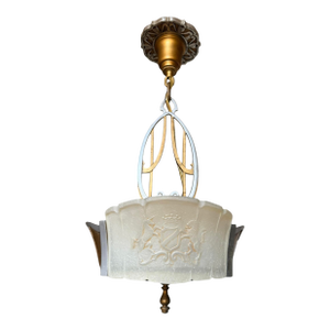 1930s Rare Art Deco Hanging Ceiling Light With Crest Motif