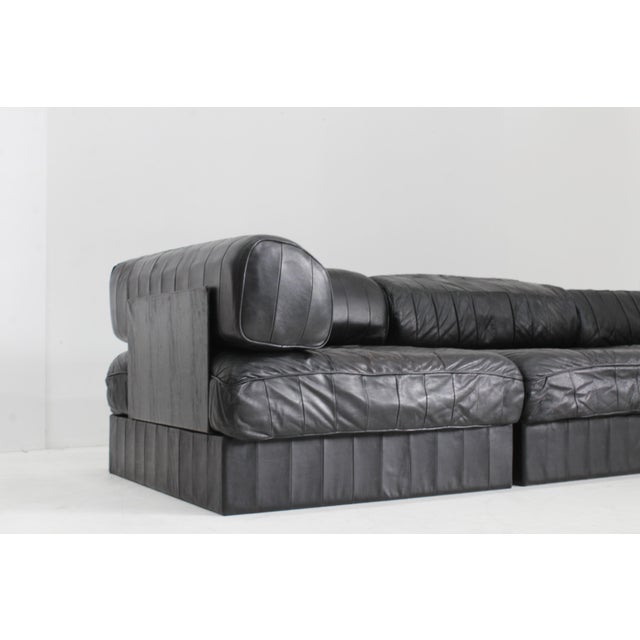 Animal Skin DS 88 Modular Sofa in Black Leather from de Sede, 1970s, Set of 3 For Sale - Image 7 of 15