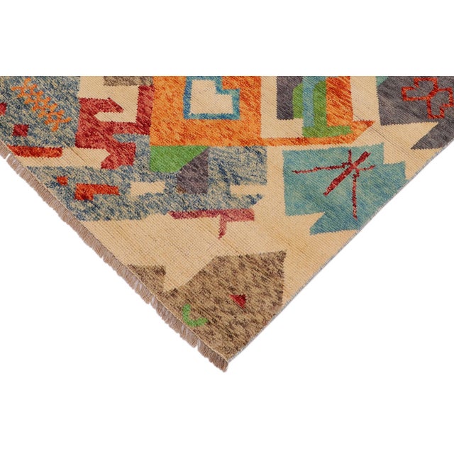 Shabby Chic Balochi Beige/Blue Wool Rug - 3'6''x5'1'' For Sale - Image 4 of 11