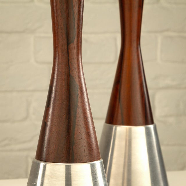 Rosewood and Aluminum Table Lamps from Bergboms, Sweden, 1950s, Set of 2 For Sale - Image 6 of 13