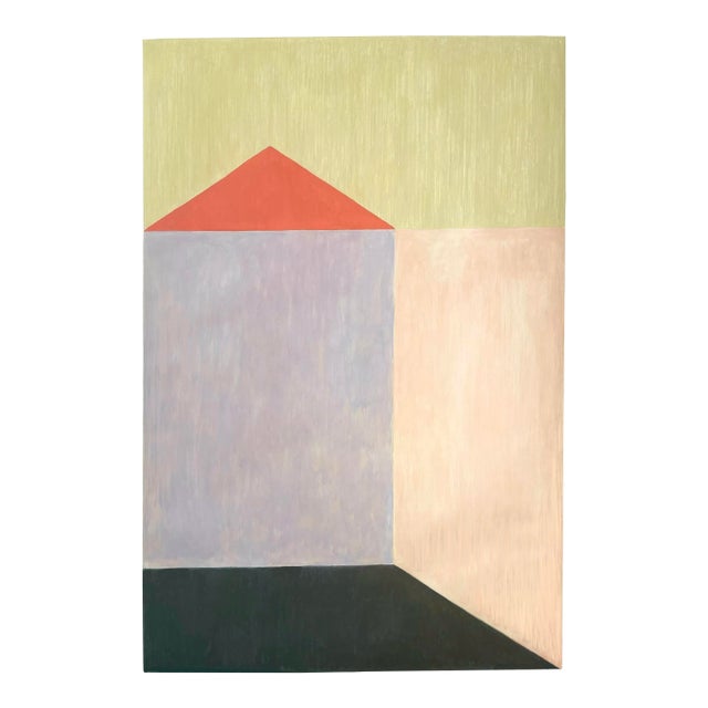 Mixed Media Geometric With Red and Lavender For Sale