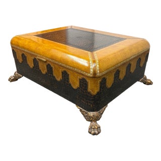 Maitland-Smith Leather Clad Storage Coffee Table, Vintage For Sale