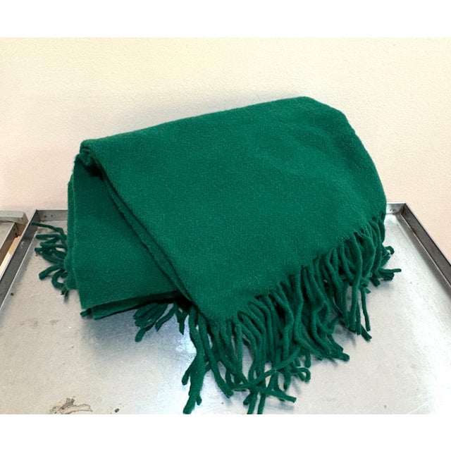 1980s Pendleton Green Wool Fringed Old Waverly Blanket/Throw For Sale - Image 5 of 5