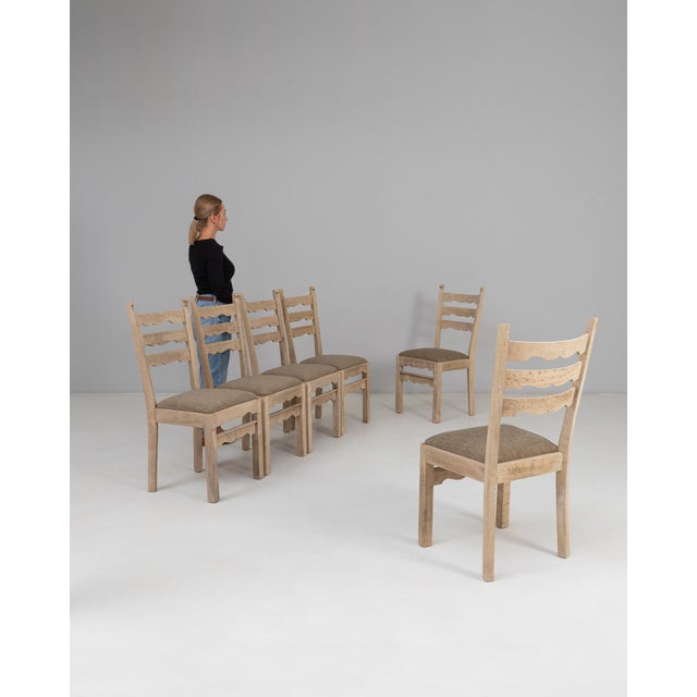 1950s French Oak Dining Chairs With Upholstered Seats - Set of 6 For Sale - Image 17 of 18