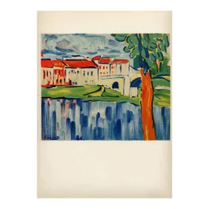 1958 Vlaminck Lithograph 12 Chatou With Red Tree