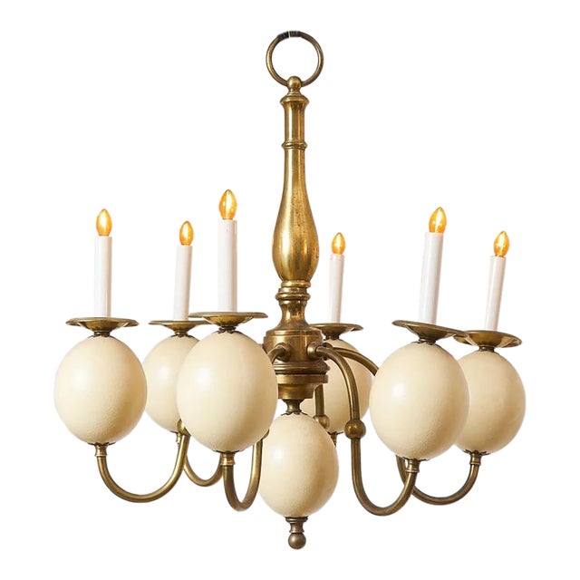 Vintage Queen Anne Brass and Faux Ostrich Egg Chandelier For Sale
