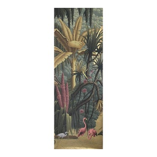Vintage Tropical Jungle Hand-Painted Wallpaper Panel With Flamingos For Sale