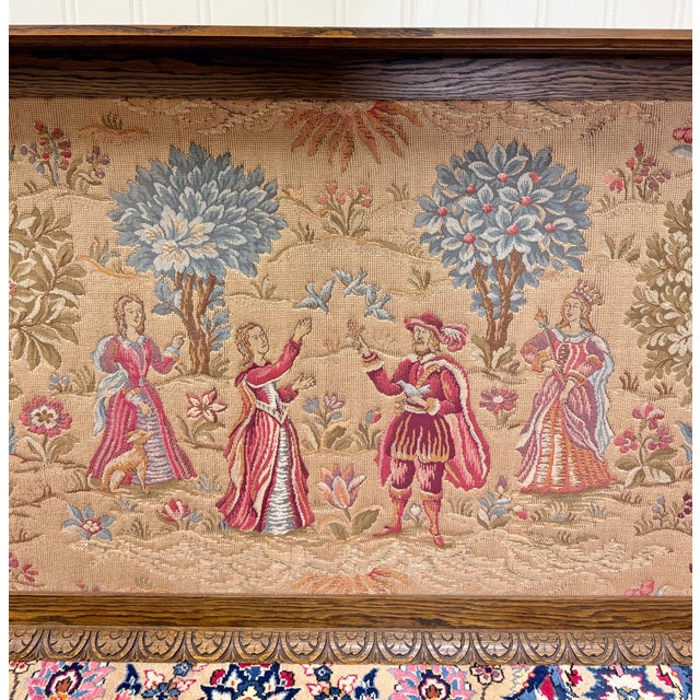 Wood Antique Large French Carved Oak Framed Wall Aubusson Style Tapestry/Textile 8ft For Sale - Image 7 of 18