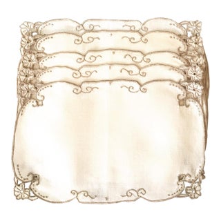 1970s Vintage Embroidered Linen Cocktail Napkins- Set of 4 For Sale