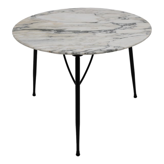Mid-Century Modern Italian Marble and Metal Round Coffee Table, 1960s For Sale