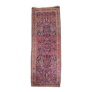 Antique Zabihi Collection Persian Sarouk Small Navy Runner For Sale