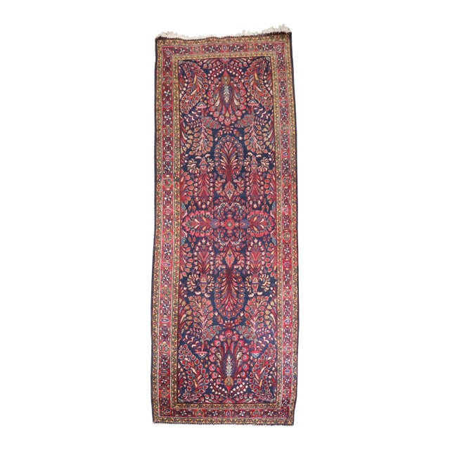 Antique Zabihi Collection Persian Sarouk Small Navy Runner - 2'6" x 6'6" For Sale