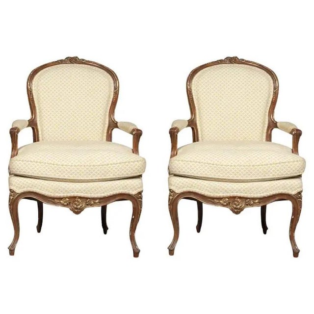 Louis XV Style Pair 19th Century French Bergères Armchairs For Sale - Image 9 of 9