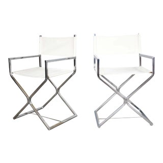 Mid-Century Modern Campaign Style Directors Chairs White & Chrome Attributed Robert Kjer Jakobsen for Virtue Brothers For Sale