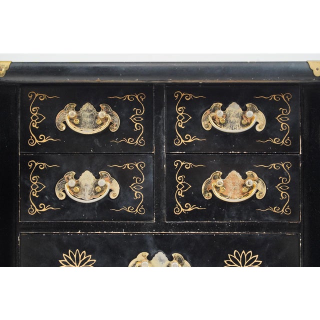 Late 20th Century Hand Painted Black Lacquer Chinoiserie Cabinet For Sale - Image 6 of 11