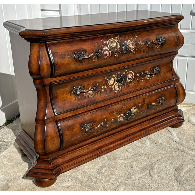 2000 - 2009 Ethan Allen Bombe Chest Tuscany Painted 3 Drawer Commode French Country Dresser For Sale - Image 5 of 13