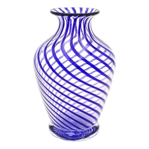 Glass Vase With Blue Swirls, Signed and Dated "t.m. 2000"