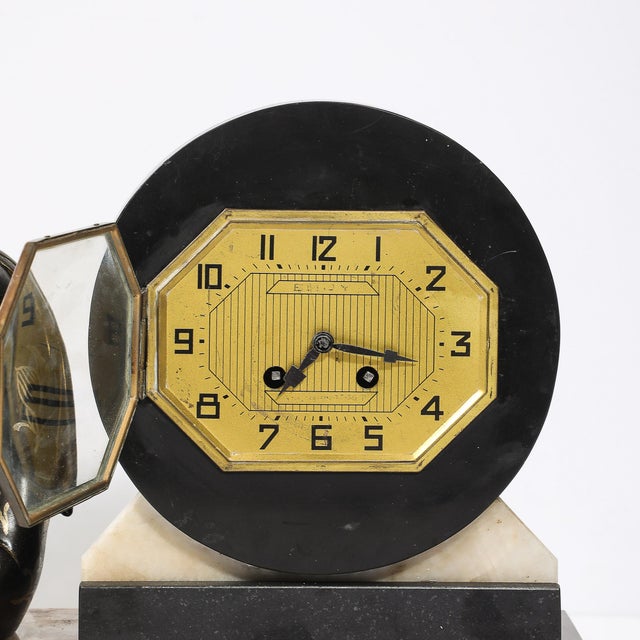 1930s Art Deco Emoy Mantelpiece Clock With Seated Flapper in the Manner of Chiparus For Sale - Image 5 of 17
