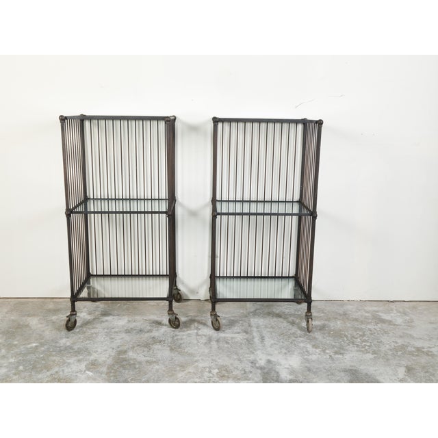 Vintage Industrial Carts with Glass Shelves and Casters, Sold Individually For Sale - Image 4 of 11
