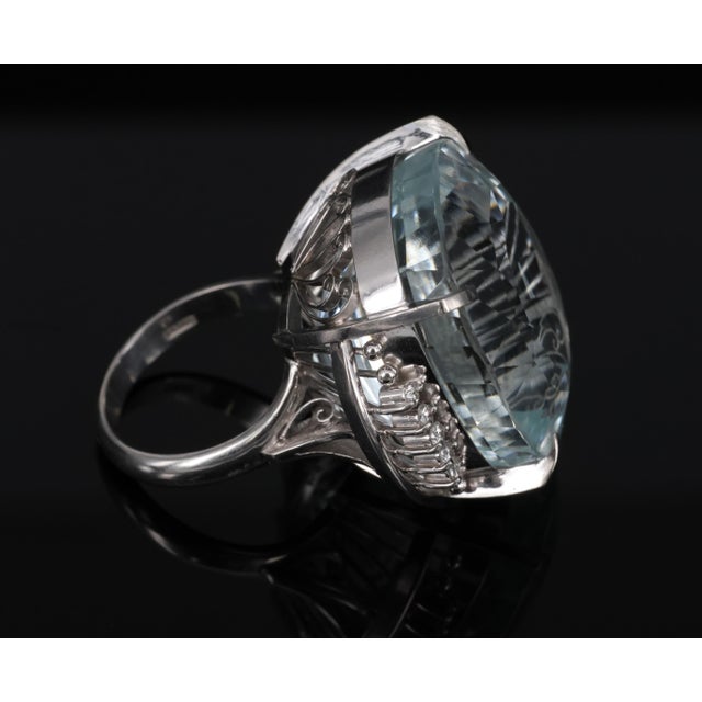 Late 20th Century Rare 62.78ct Natural Aquamarine & 0.25ct Diamond Platinum Ring, 29.1g Size 6 For Sale - Image 14 of 18