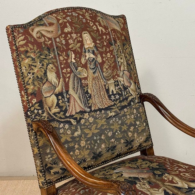 19th Century French Louis XV Style Cluny Tapestry Armchair For Sale - Image 12 of 18